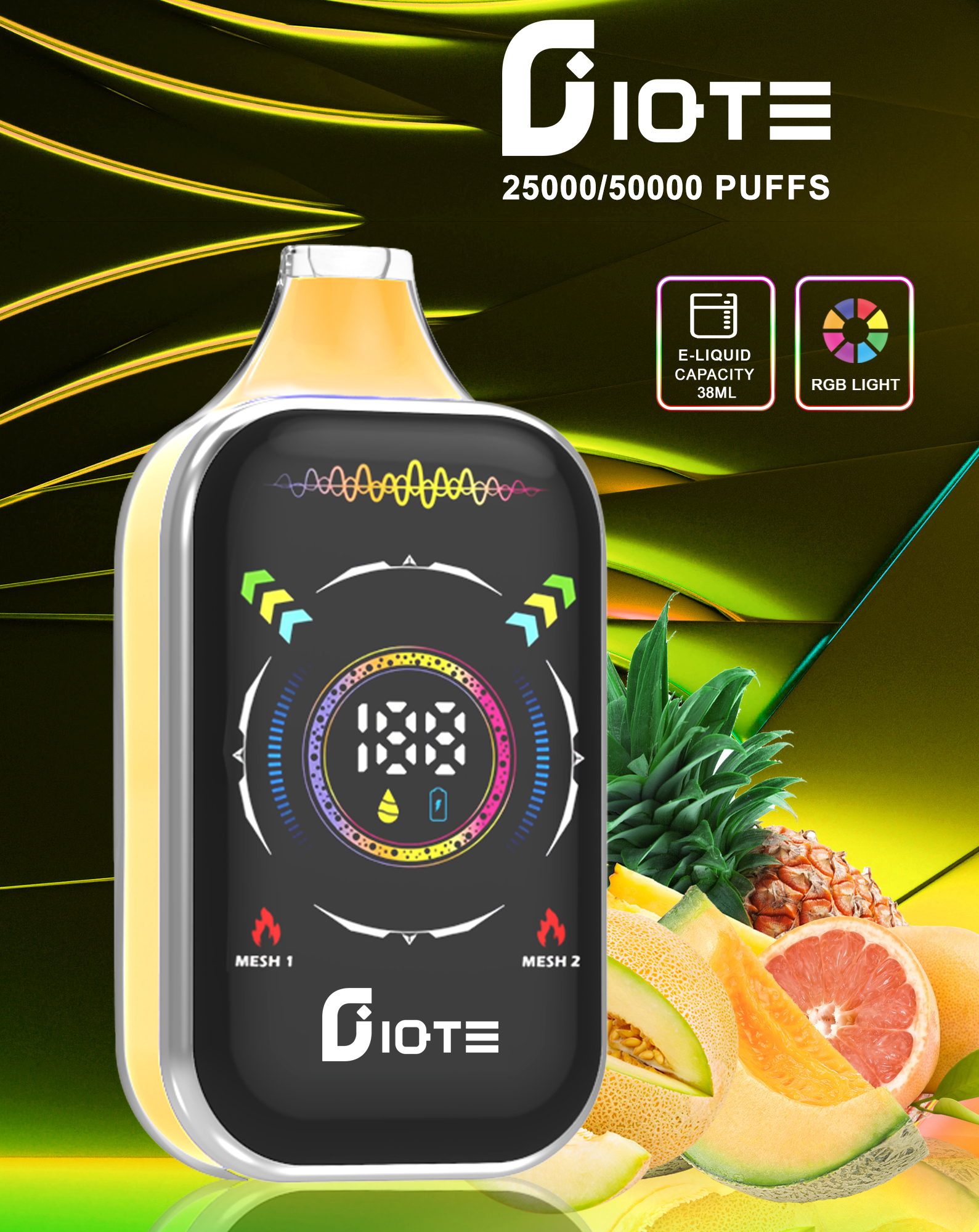 vapenoble.com IQTE Hyper Vape 50K(50000) Puffs Smart Full-Screen Display 2% or 5% nicotine 50mL of e-liquid 850mAh rechargeable battery Type-C Quick Charging Disposable Vape