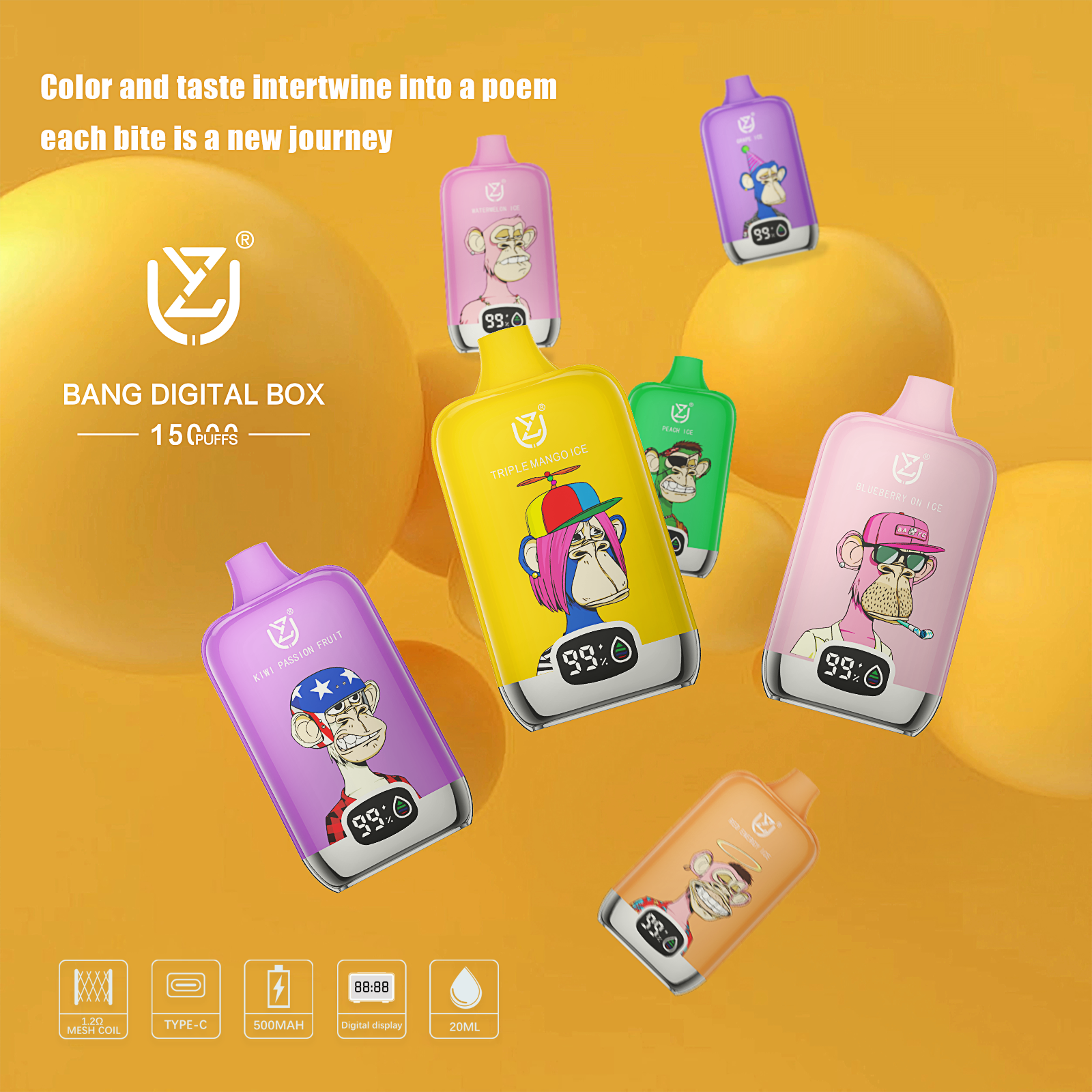 vapenoble.com UZY Bang DIgital 15K(15000) Puffs 2% 5% Nicotine LCD screen 20ml Pre-filled E-juice 850mAh Battery Disposable Vape
