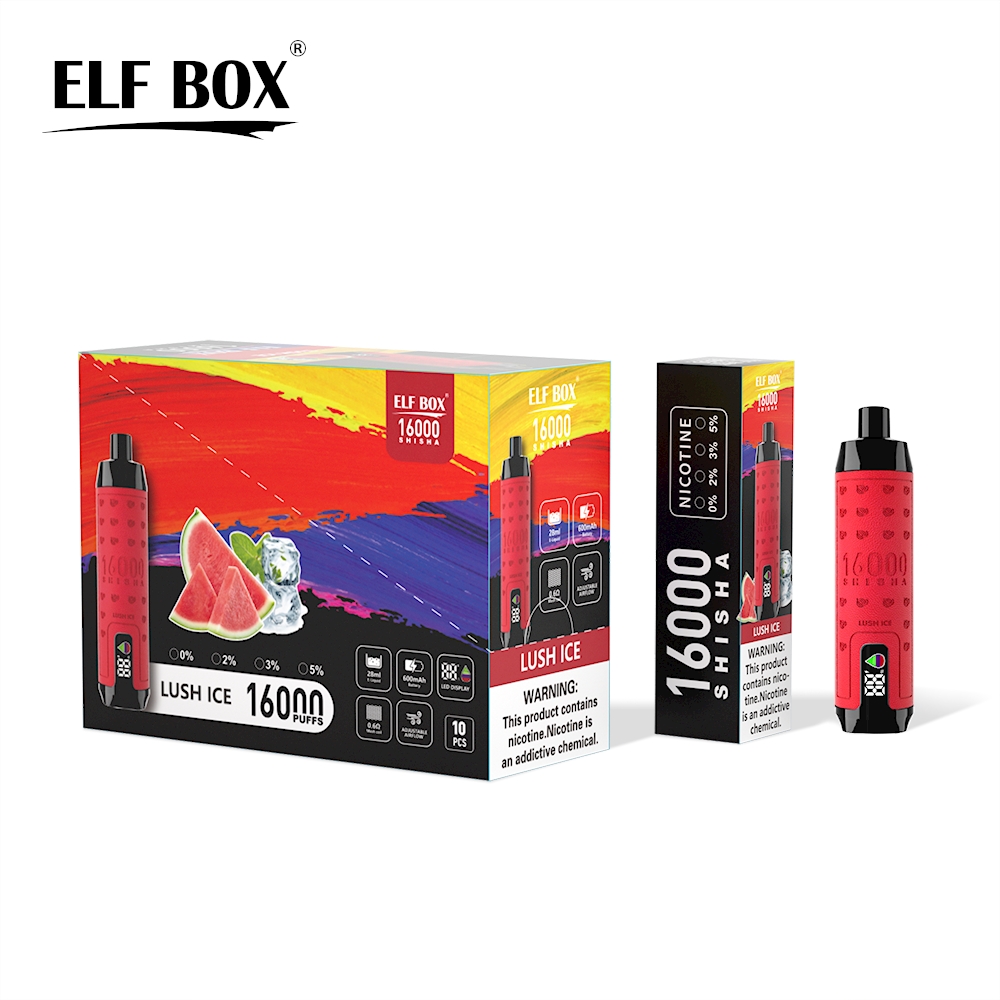 vapenoble.com ELF BOX SHISHA 16000(16K) Puffs 28ml e-liquid 0% 2% 3% 5% Nicotine LED Display Type-C rechargeable Leather Disposable Vape Pen