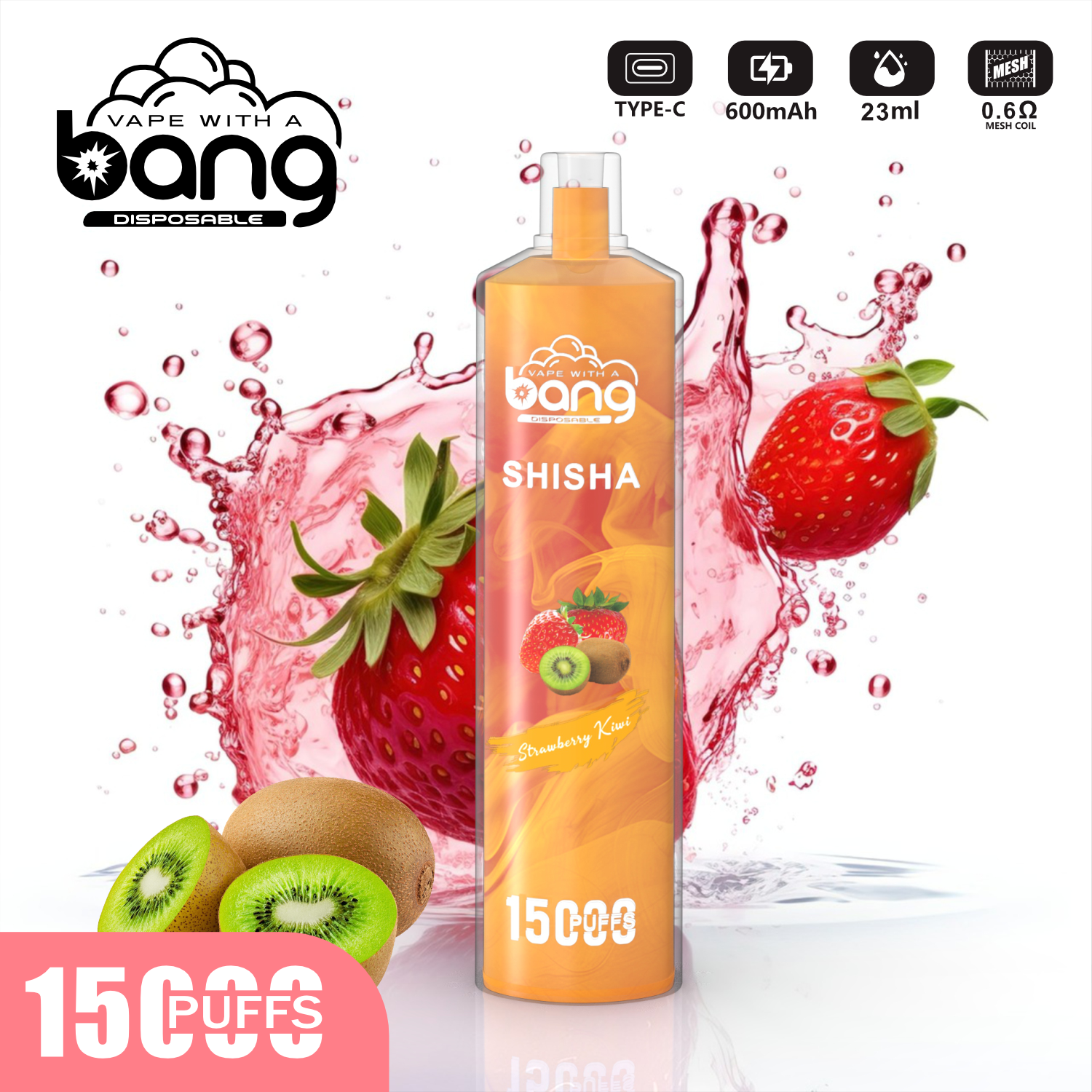 vapenoble.com Bang SHISHA 15K(15000) Puffs 0% 2% 3% 5% Nicotine 600mAh Battery 23ml Oil Disposable Vape Pen