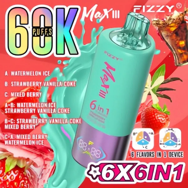 vapenoble.com Revolutionary Experience:Fizzy Max III Six-in-One Rechargeable Disposable Vape-A 60,000-Puff Journey to Bliss, Unlocking 6 Mysterious Flavor Universes!